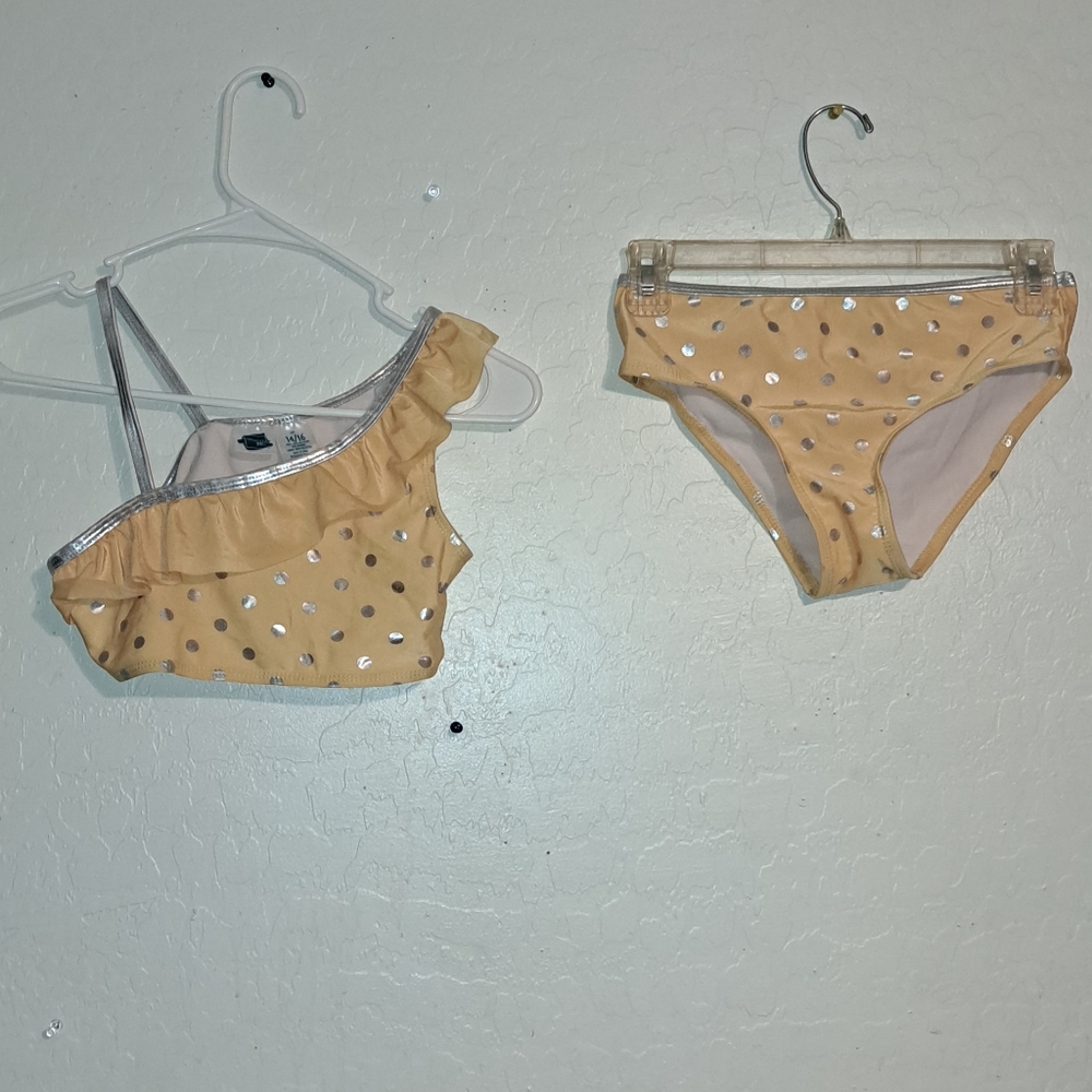 Girls yellow polka-dot two piece swimsuit, size 14/16, good condition